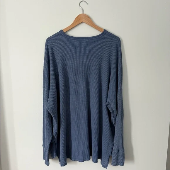 OFFLINE By Aerie Waffle Henley T-Shirt in Marbled Blue - Picture 2 of 4